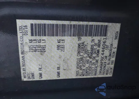 2016 Nissan Maxima 3.5S from USA, damaged, VIN 1N4AA6AP3GC446061